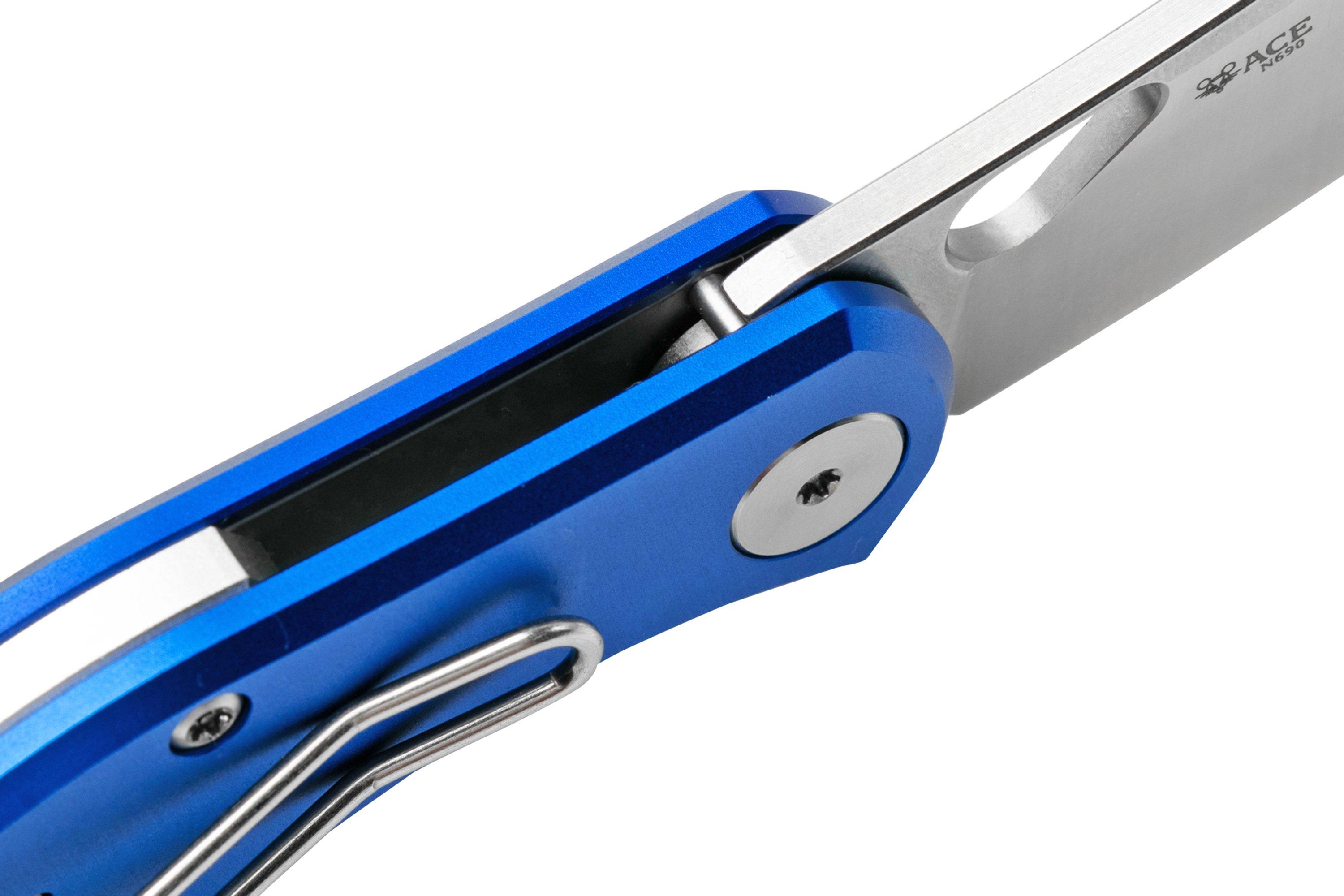 GiantMouse ACE Nibbler Blue Aluminum, N690 pocket knife, Ansø and