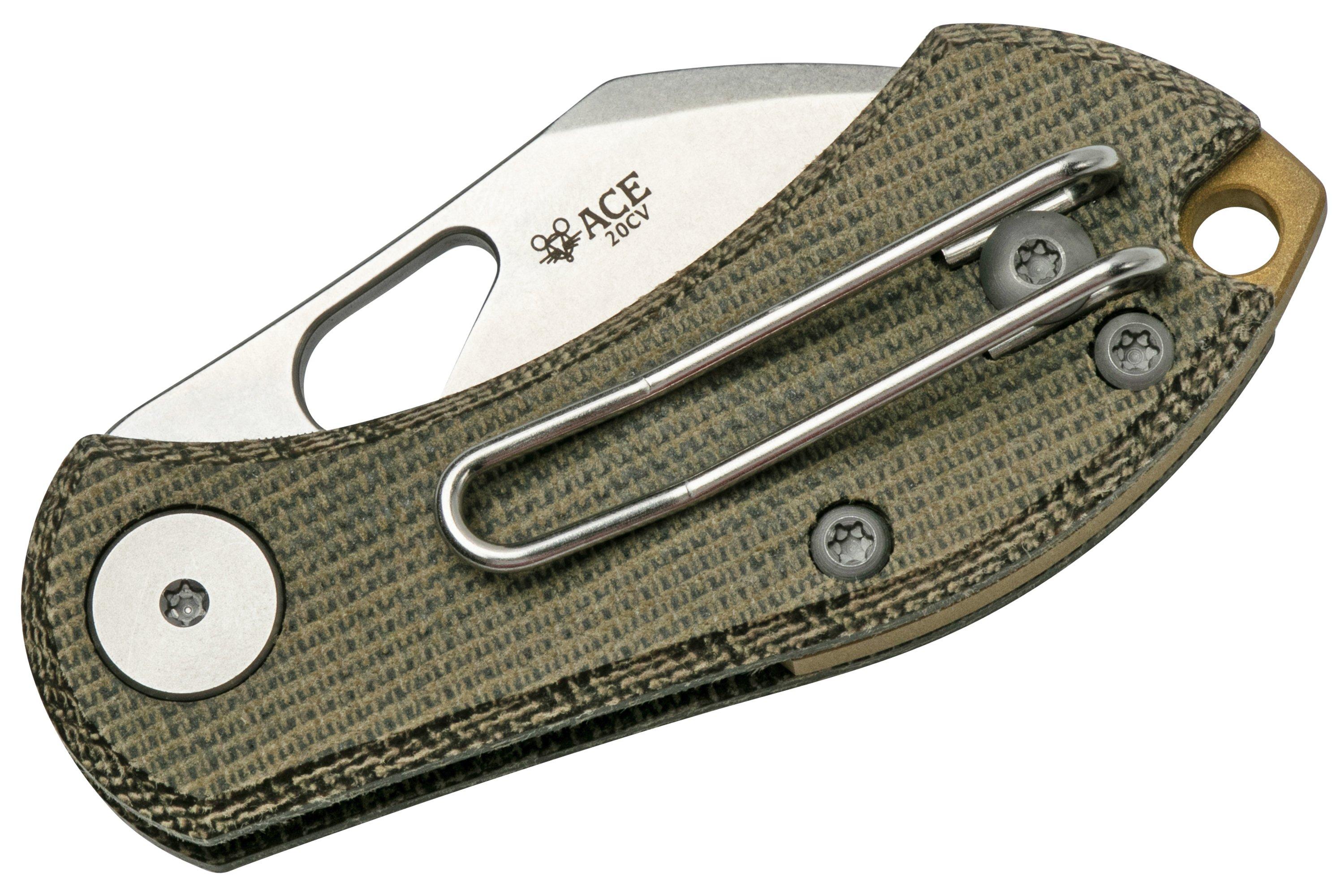 GiantMouse ACE Nibbler Green Canvas Micarta, 20CV pocket knife, Ansø