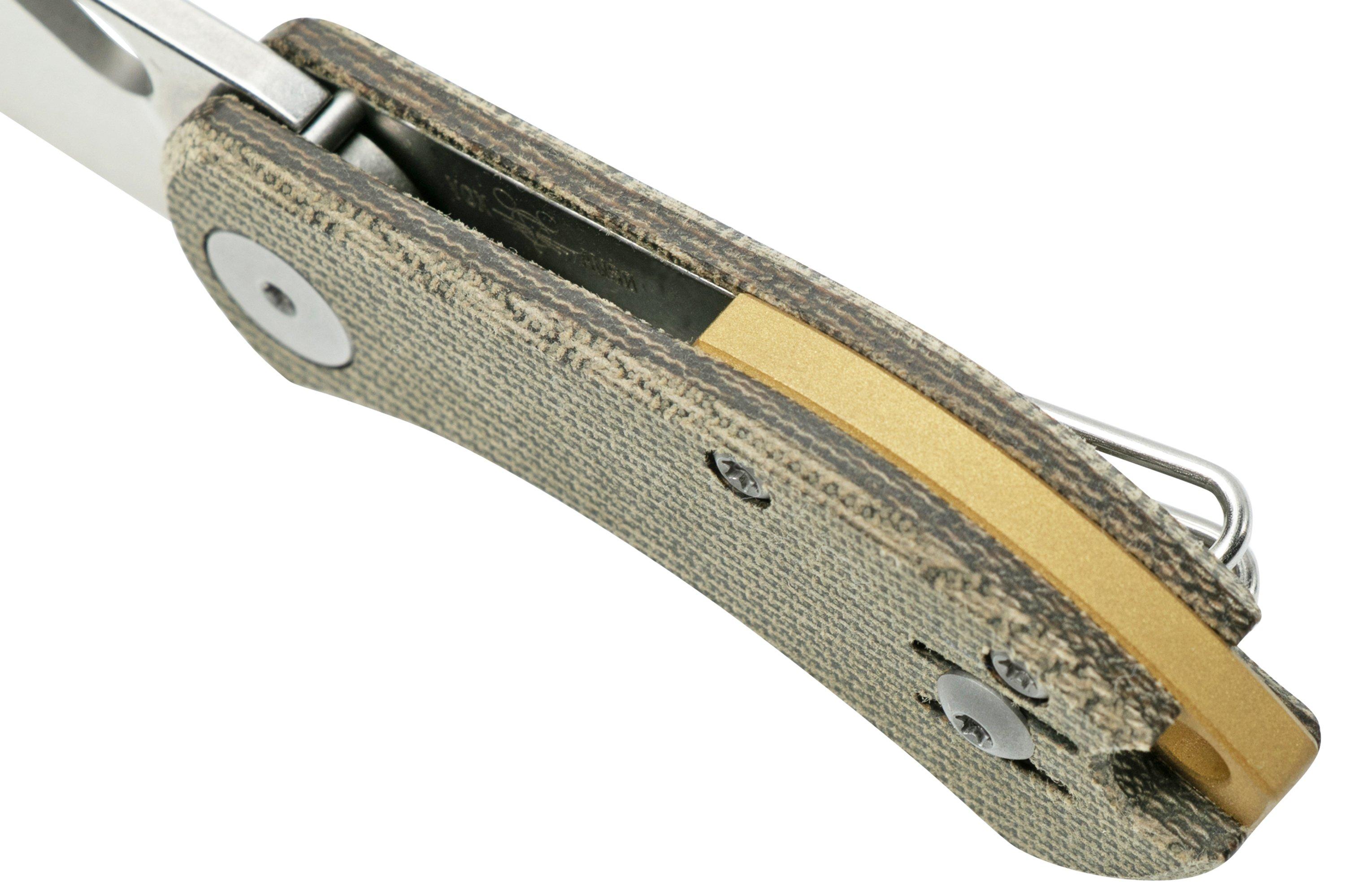 GiantMouse ACE Nibbler Green Canvas Micarta, 20CV pocket knife, Ansø