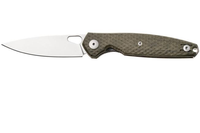 Afbeelding voor GiantMouse ACE REO REO-GRN-CANVAS-TI-BACKSPACER, Stonewashed MagnaCut, Green Micarta, zakmes, Ansø en Voxnaes design 