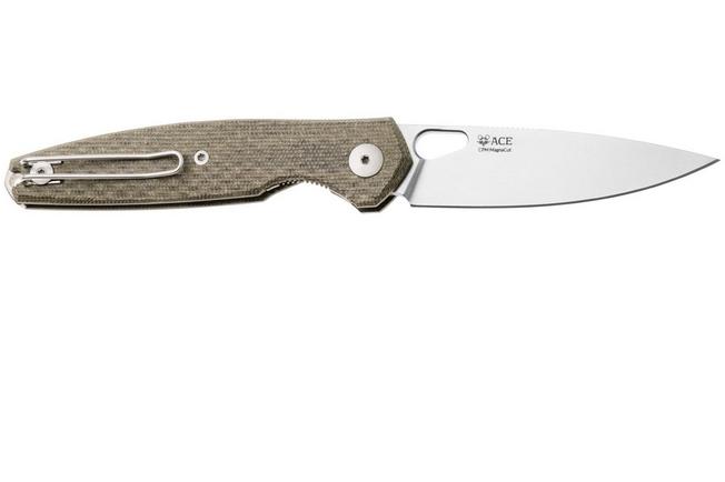 Afbeelding voor GiantMouse ACE REO REO-GRN-CANVAS-TI-BACKSPACER, Stonewashed MagnaCut, Green Micarta, zakmes, Ansø en Voxnaes design 
