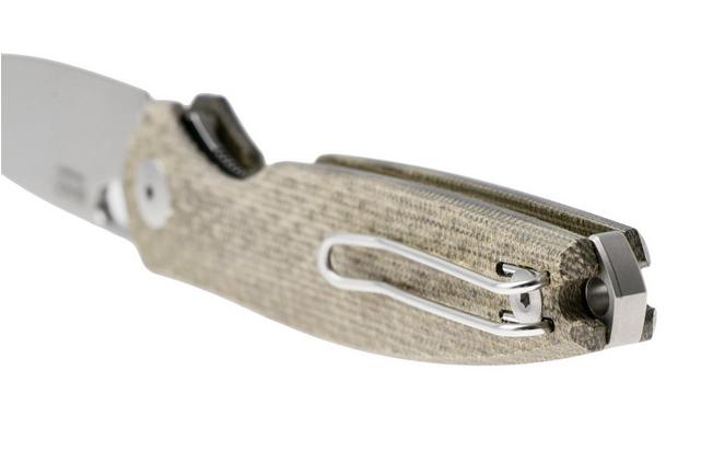 Afbeelding voor GiantMouse ACE REO REO-GRN-CANVAS-TI-BACKSPACER, Stonewashed MagnaCut, Green Micarta, zakmes, Ansø en Voxnaes design 