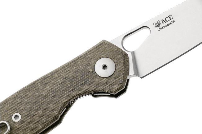 Afbeelding voor GiantMouse ACE REO REO-GRN-CANVAS-TI-BACKSPACER, Stonewashed MagnaCut, Green Micarta, zakmes, Ansø en Voxnaes design 