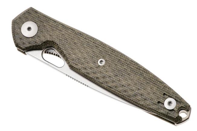 Afbeelding voor GiantMouse ACE REO REO-GRN-CANVAS-TI-BACKSPACER, Stonewashed MagnaCut, Green Micarta, zakmes, Ansø en Voxnaes design 