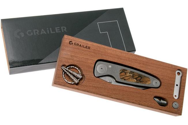 Image for Grailer 1 pocket knife, Spalted Beech Inlay, two-tone blade, Dirk de Wit design