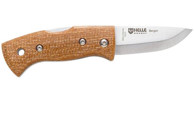 Afbeelding voor Helle 761 Berget, 2001763, Satin Sandvik 12C27, Mustard Jute Micarta bushcraft zakmes