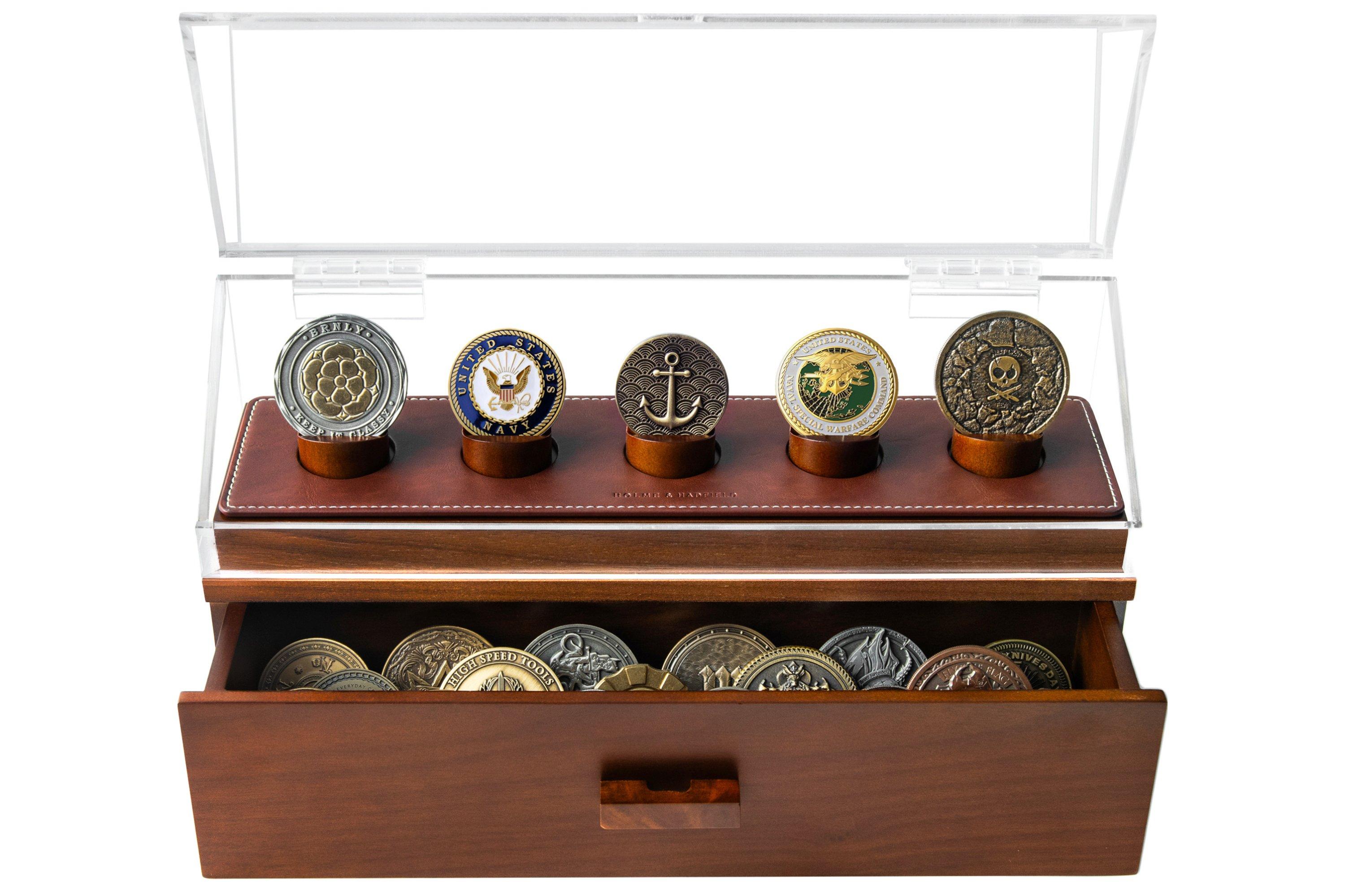 Holme & Hadfield Coin Deck COINDECK-W walnut, coin display case for 5 ...