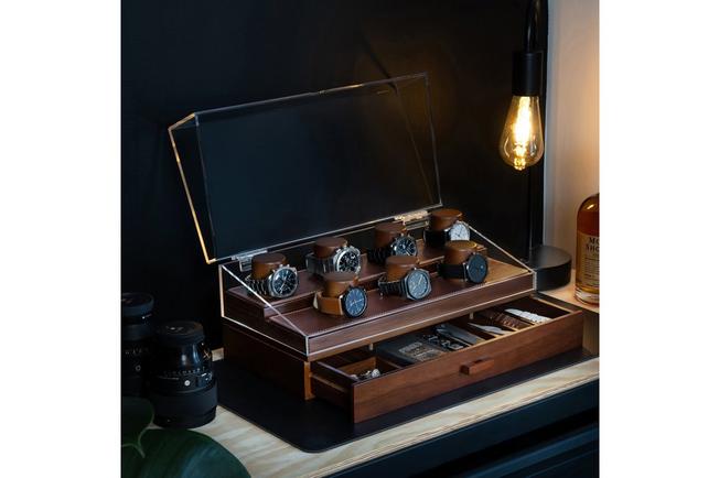 Afbeelding voor Holme & Hadfield The Collector Watch Display Case COLLECTOR-W walnoot, horloge display voor 7 stuks