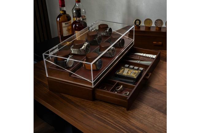 Afbeelding voor Holme & Hadfield The Collector Watch Display Case COLLECTOR-W walnoot, horloge display voor 7 stuks