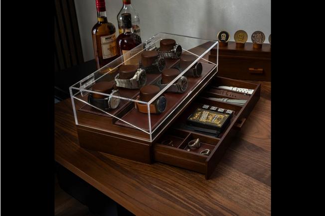 Afbeelding voor Holme & Hadfield Collector Pro Watch Display Case COLPRO-W walnoot, horloge display voor 5 stuks