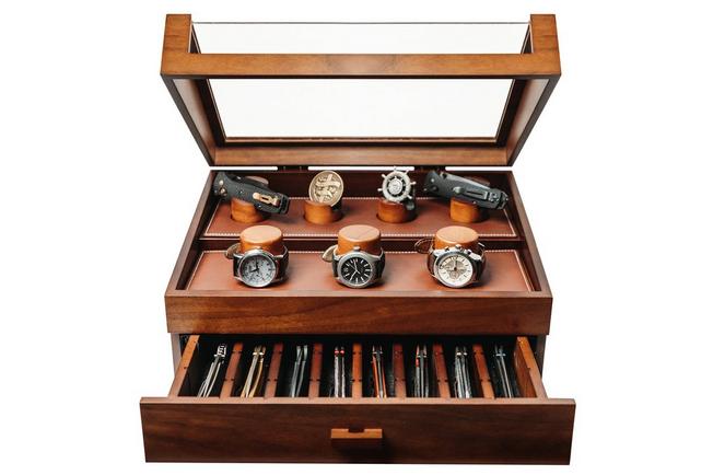 Image for Holme & Hadfield The Collective L-COMBODECK Walnut, modular display for pocket knives, watches and coins