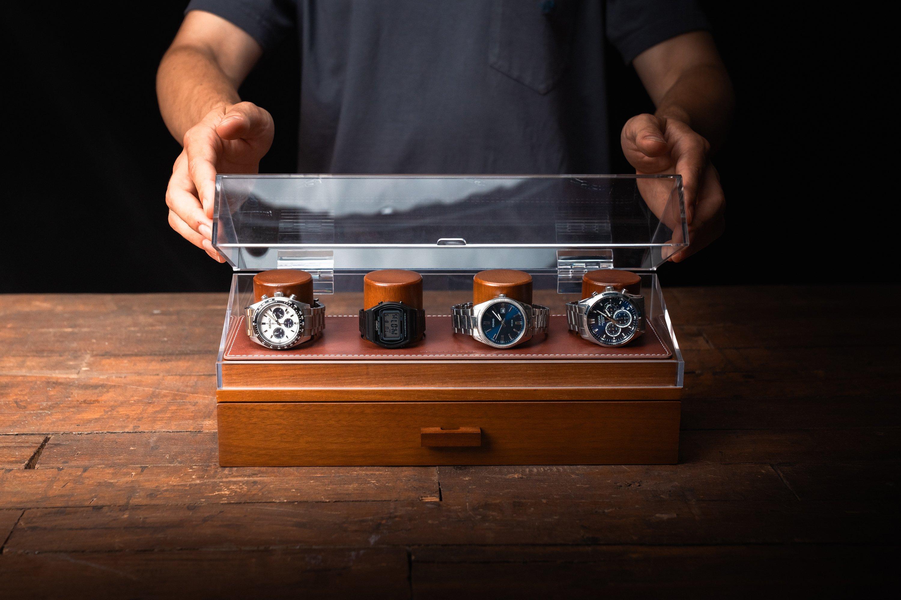 Holme & Hadfield Watch Deck Pro LP-Y09T-8KUM Walnut, Uhrenvitrine für 4 ...