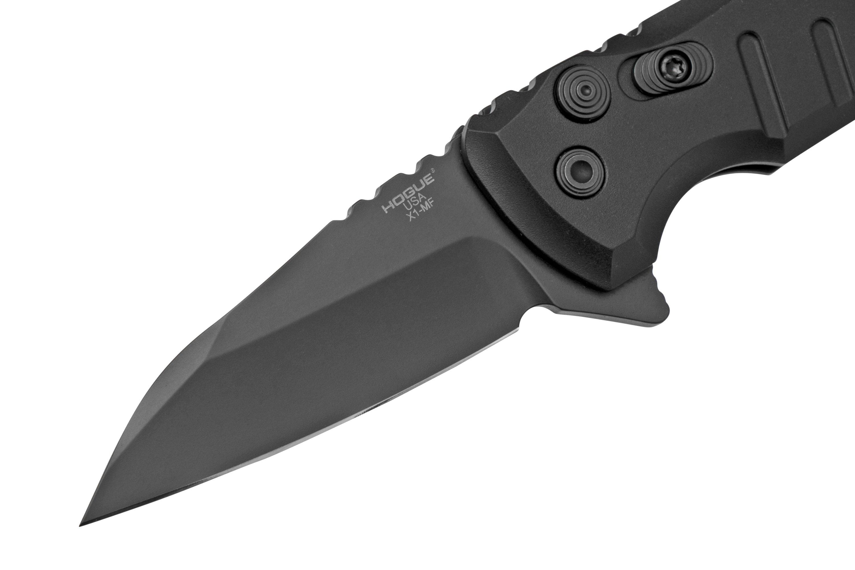 Hogue X1 Microflip Wharncliffe All Black, 24166 pocket knife, Allen  Elishewitz design