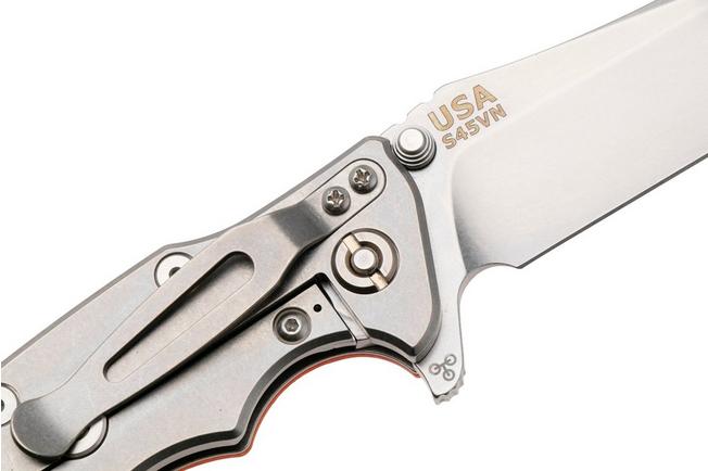 Afbeelding voor Rick Hinderer Eklipse 3.5" Spearpoint Stonewashed S45VN, Titanium Orange G10, zakmes