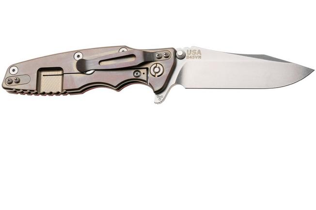Afbeelding voor Rick Hinderer Eklipse 3.5" Spearpoint Stonewashed Bronze S45VN, Titanium Red G10, zakmes