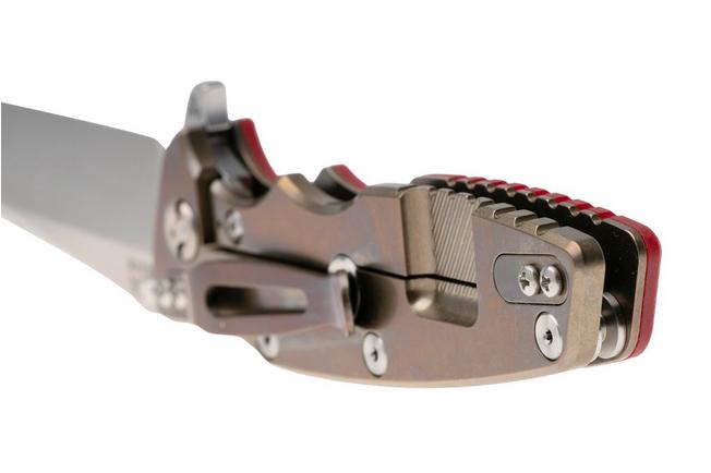 Afbeelding voor Rick Hinderer Eklipse 3.5" Spearpoint Stonewashed Bronze S45VN, Titanium Red G10, zakmes