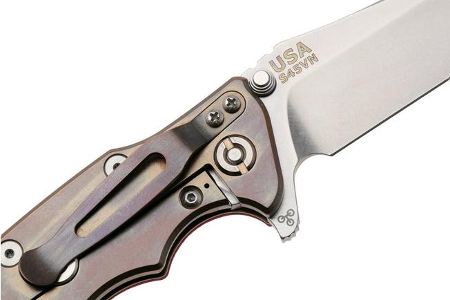 Afbeelding voor Rick Hinderer Eklipse 3.5" Spearpoint Stonewashed Bronze S45VN, Titanium Red G10, zakmes