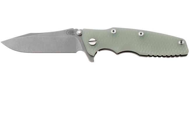 Afbeelding voor Rick Hinderer Eklipse 3.5" Spearpoint Working Finish S45VN, Titanium Translucent Green G10, zakmes
