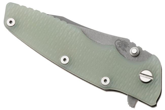 Afbeelding voor Rick Hinderer Eklipse 3.5" Spearpoint Working Finish S45VN, Titanium Translucent Green G10, zakmes