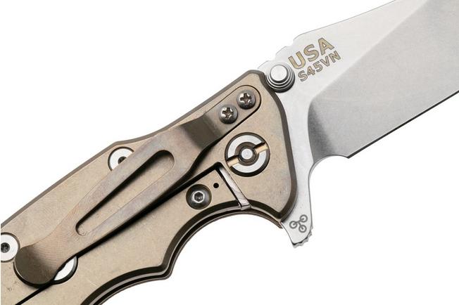 Afbeelding voor Rick Hinderer Eklipse 3.5" Slicer Hollow Stonewash Bronze S45VN, Titanium FDE G10, zakmes