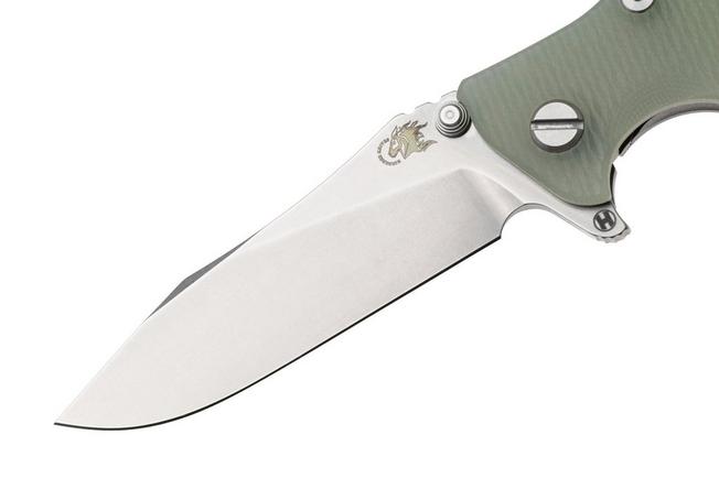 Afbeelding voor Rick Hinderer Eklipse 3.5" Slicer Hollow Stonewashed S45VN, Titanium Translucent Green G10, zakmes