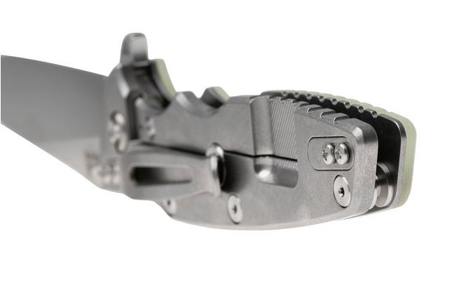 Afbeelding voor Rick Hinderer Eklipse 3.5" Slicer Hollow Stonewashed S45VN, Titanium Translucent Green G10, zakmes