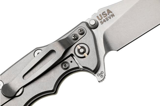 Afbeelding voor Rick Hinderer Eklipse 3.5" Slicer Hollow Stonewashed S45VN, Titanium Translucent Green G10, zakmes