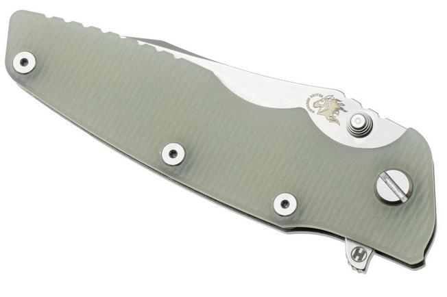 Afbeelding voor Rick Hinderer Eklipse 3.5" Slicer Hollow Stonewashed S45VN, Titanium Translucent Green G10, zakmes