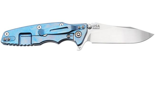 Afbeelding voor Rick Hinderer Eklipse 3.5" Skinny Slicer, Hollow Grind Stonewash Magnacut, Blue, Blue/Black G10, zakmes