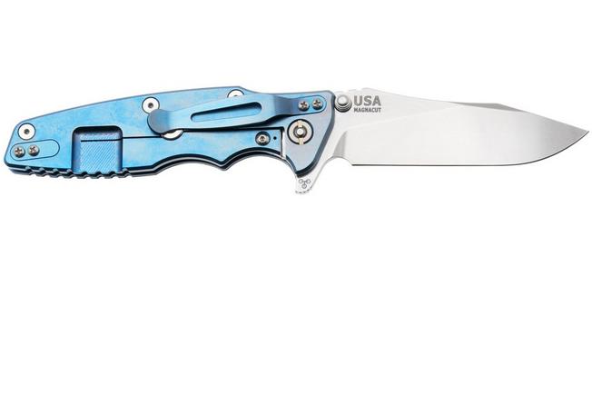 Afbeelding voor Rick Hinderer Eklipse 3.5" Skinny Slicer, Hollow Grind Stonewash Magnacut, Blue, Black G10, zakmes