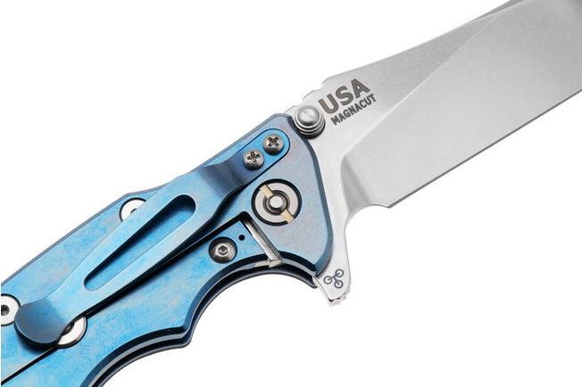 Afbeelding voor Rick Hinderer Eklipse 3.5" Skinny Slicer, Hollow Grind Stonewash Magnacut, Blue, Black G10, zakmes