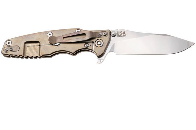 Afbeelding voor Rick Hinderer Eklipse 3.5" Skinny Slicer, Hollow Grind Stonewash Magnacut, Bronze, Black G10, zakmes