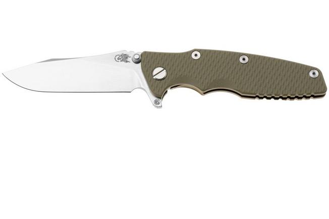 Afbeelding voor Rick Hinderer Eklipse 3.5" Skinny Slicer, Hollow Grind Stonewash Magnacut, Bronze, OD Green G10, zakmes