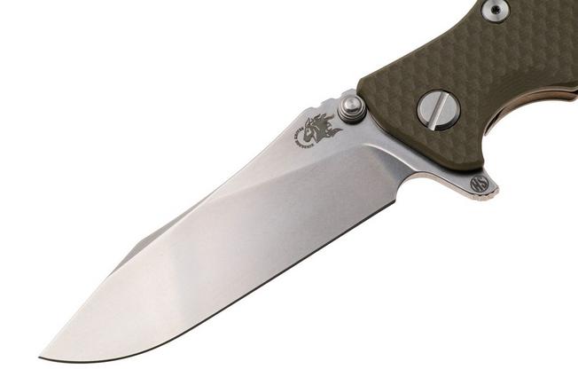 Afbeelding voor Rick Hinderer Eklipse 3.5" Skinny Slicer, Hollow Grind Stonewash Magnacut, Bronze, OD Green G10, zakmes