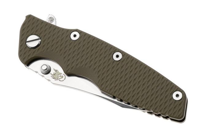 Afbeelding voor Rick Hinderer Eklipse 3.5" Skinny Slicer, Hollow Grind Stonewash Magnacut, Bronze, OD Green G10, zakmes