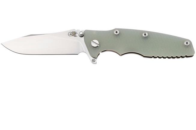 Afbeelding voor Rick Hinderer Eklipse 3.5" Skinny Slicer, Hollow Grind Stonewash Magnacut, Bronze, Translucent Green G10, zakmes
