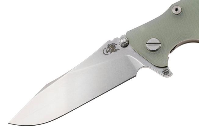 Afbeelding voor Rick Hinderer Eklipse 3.5" Skinny Slicer, Hollow Grind Stonewash Magnacut, Bronze, Translucent Green G10, zakmes