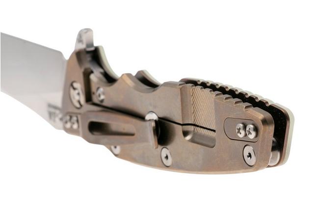 Afbeelding voor Rick Hinderer Eklipse 3.5" Skinny Slicer, Hollow Grind Stonewash Magnacut, Bronze, Translucent Green G10, zakmes