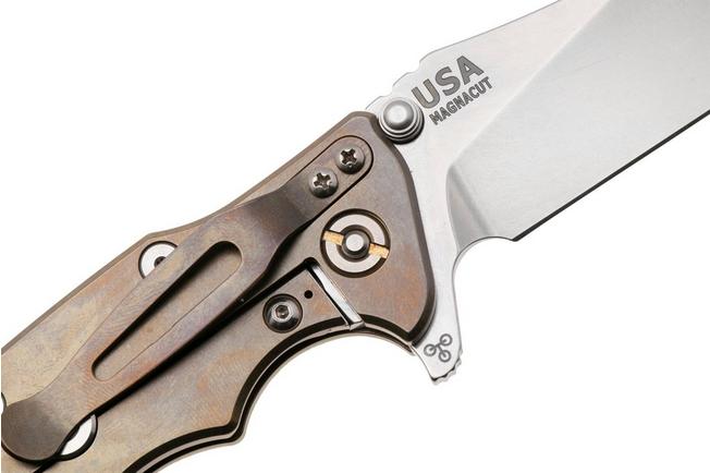 Afbeelding voor Rick Hinderer Eklipse 3.5" Skinny Slicer, Hollow Grind Stonewash Magnacut, Bronze, Translucent Green G10, zakmes