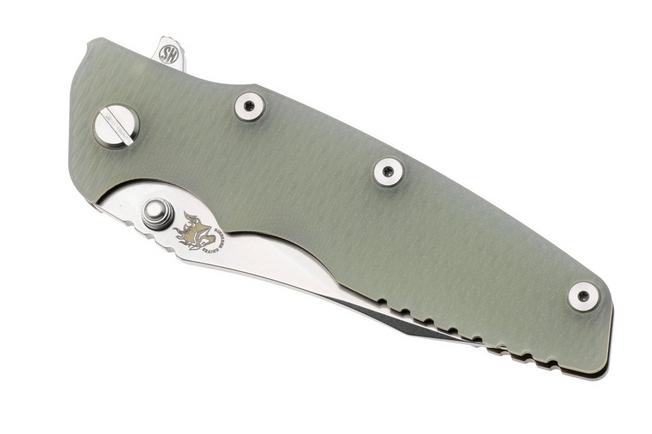 Afbeelding voor Rick Hinderer Eklipse 3.5" Skinny Slicer, Hollow Grind Stonewash Magnacut, Bronze, Translucent Green G10, zakmes