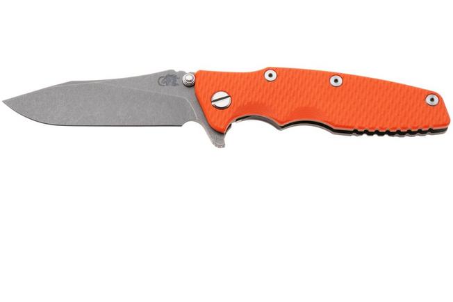 Afbeelding voor Rick Hinderer Eklipse 3.5" Skinny Slicer, Hollow Grind Working Finish Magnacut, Orange G10, zakmes