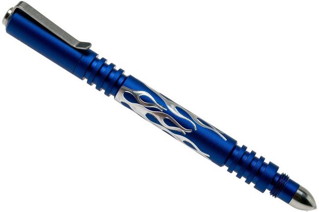 Image for Rick Hinderer Investigator Pen Flames Aluminium Matte Blue, tactical pen