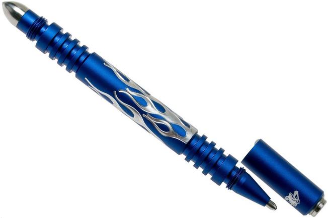 Image for Rick Hinderer Investigator Pen Flames Aluminium Matte Blue, tactical pen