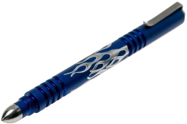 Image for Rick Hinderer Investigator Pen Flames Aluminium Matte Blue, tactical pen