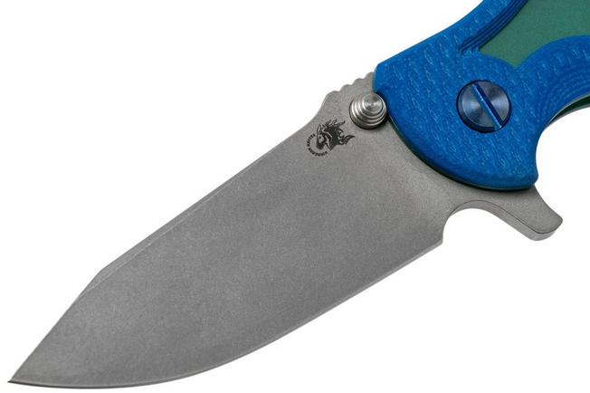 Image for Rick Hinderer Jurassic Containment Series, Spearpoint, Battle Green-Blue pocket knife