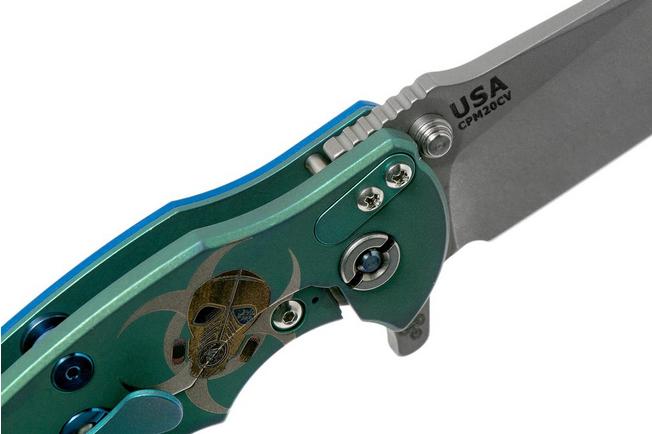 Image for Rick Hinderer Jurassic Containment Series, Spearpoint, Battle Green-Blue pocket knife