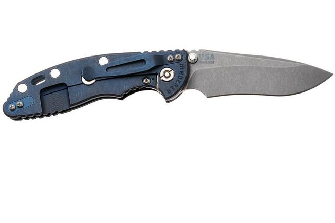 Bild für Rick Hinderer XM-18 3.5" Recurve NF KXM35NFRECBBLBK, Dark Stonewashed CPM MagnaCut, Battle Blue Titanium, Black G10, Taschenmesser