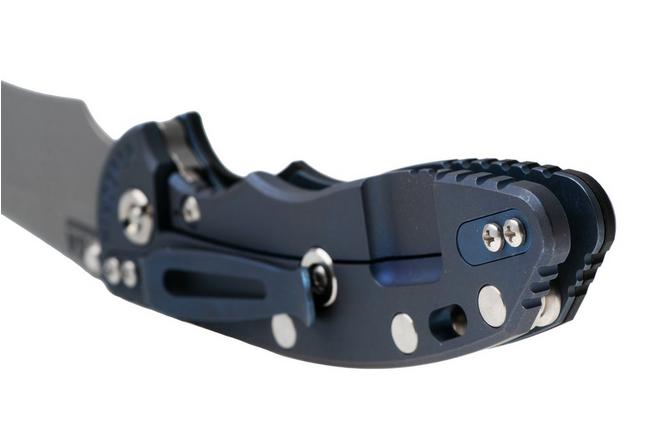 Bild für Rick Hinderer XM-18 3.5" Recurve NF KXM35NFRECBBLBK, Dark Stonewashed CPM MagnaCut, Battle Blue Titanium, Black G10, Taschenmesser