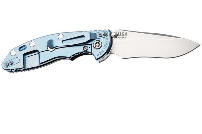 Bild für Rick Hinderer XM-18 3.5" Recurve NF KXM35NFRECSWBLBK, Stonewashed CPM MagnaCut, Stonewashed Blue Titanium, Black G10, Taschenmesser