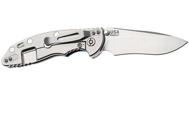 Bild für Rick Hinderer XM-18 3.5" Recurve NF KXM35NFRECSWBL, Stonewashed CPM MagnaCut, Stonewashed Titanium, Blue G10, Taschenmesser